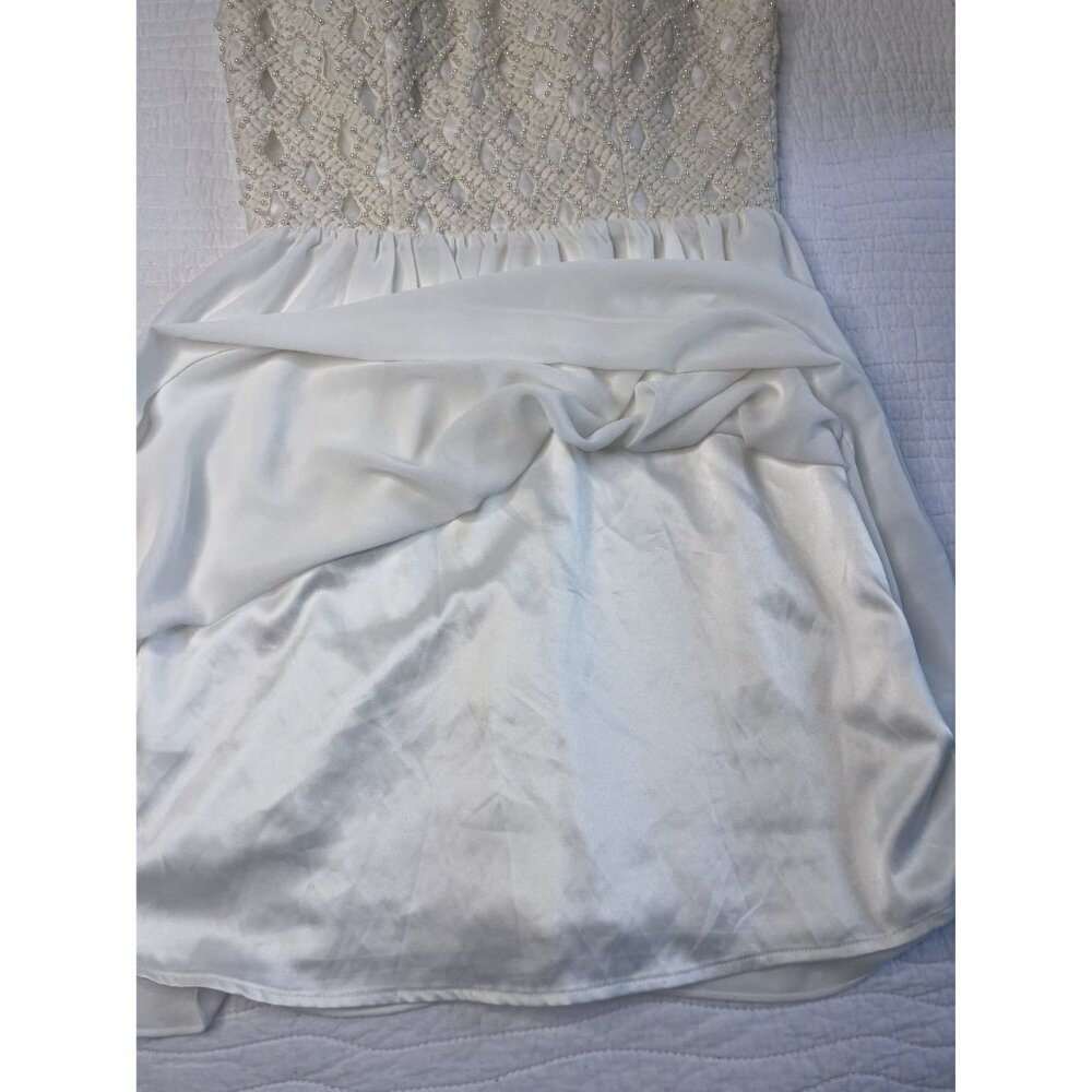 a.drea Sleeveless Ivory Beaded Fit & Flare Mini Dress Sheer Skirt Party Wedding - Picture 10 of 13
